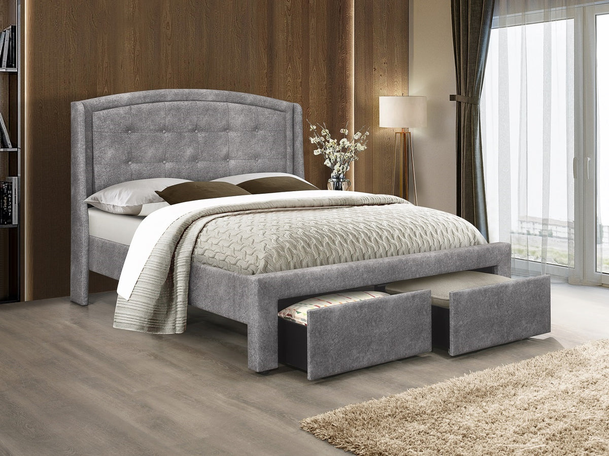 Button-Tufted Storage Bed with 2 Drawers – Grey
