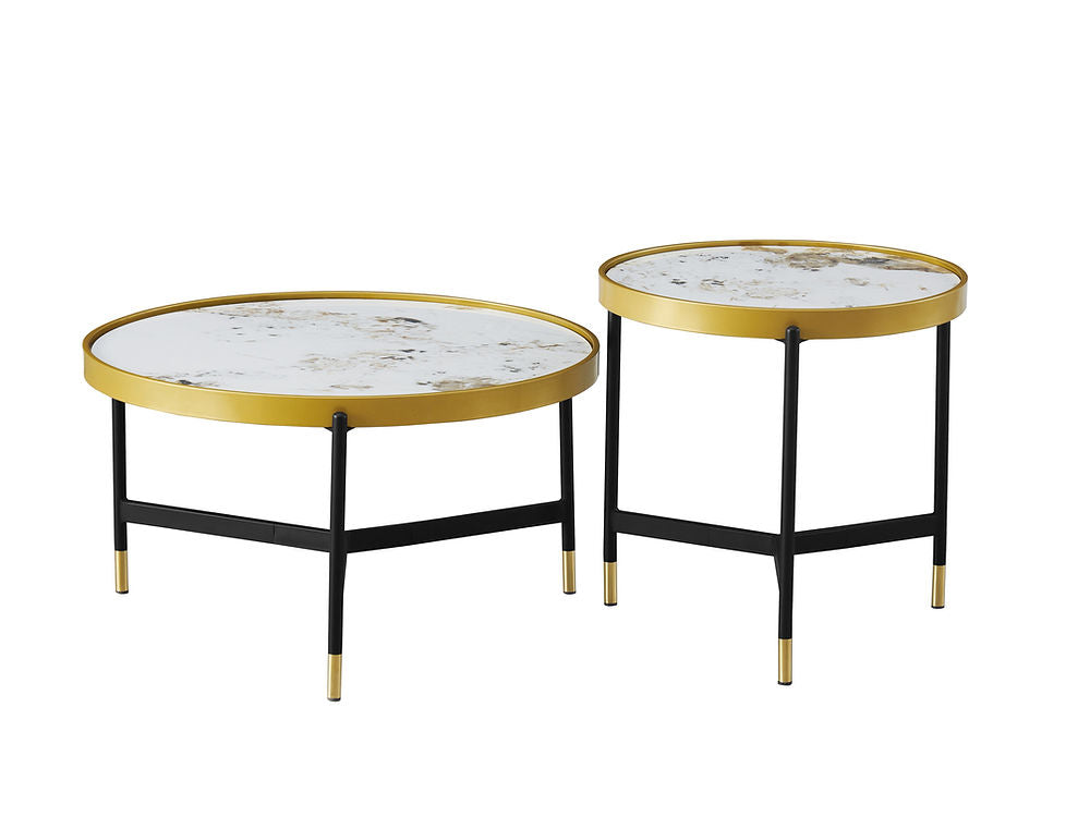 Pandora Marble Coffee Table Set Black Gold
