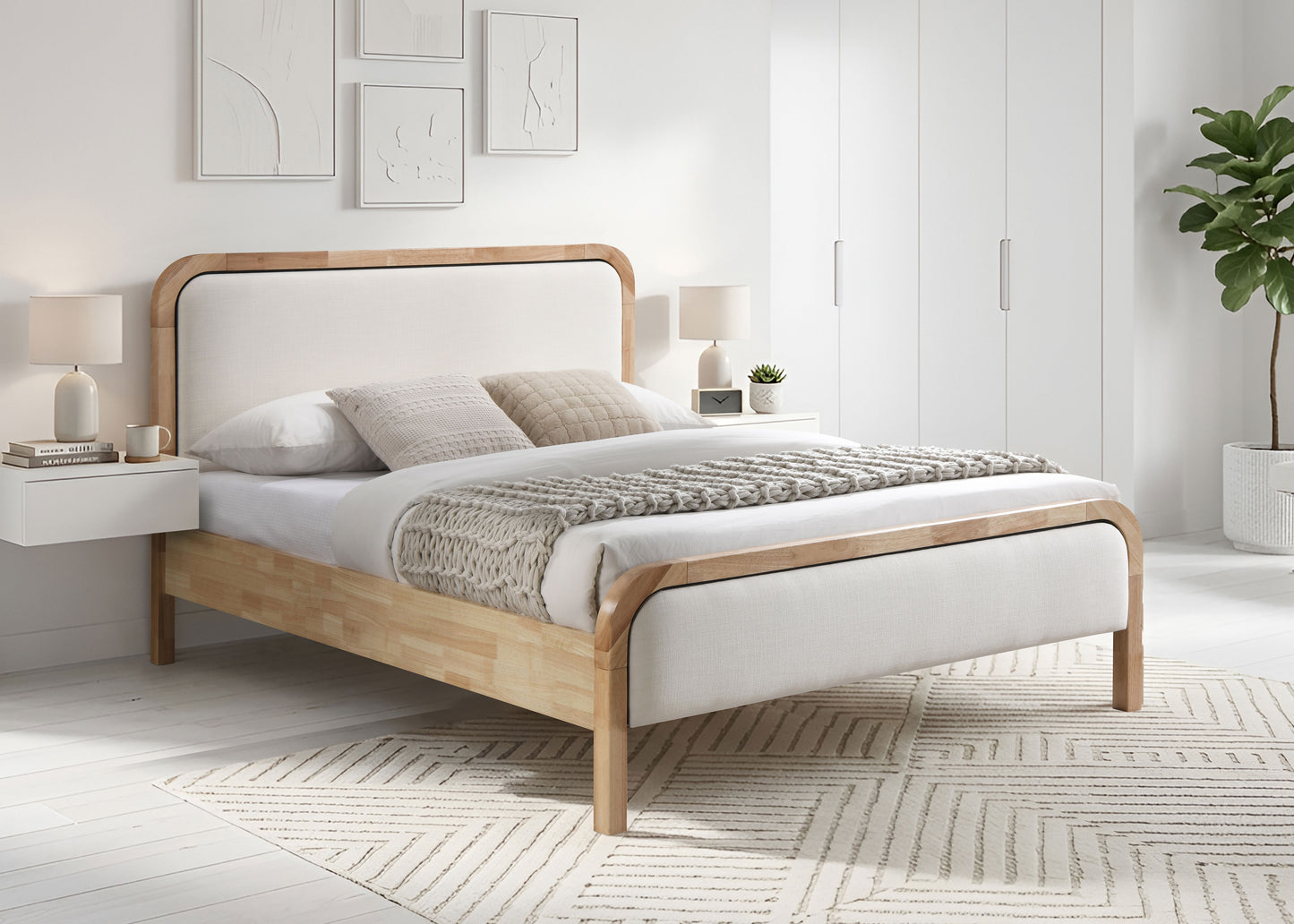 IF-5928 Upholstered Bed With Soft Ivory Fabric