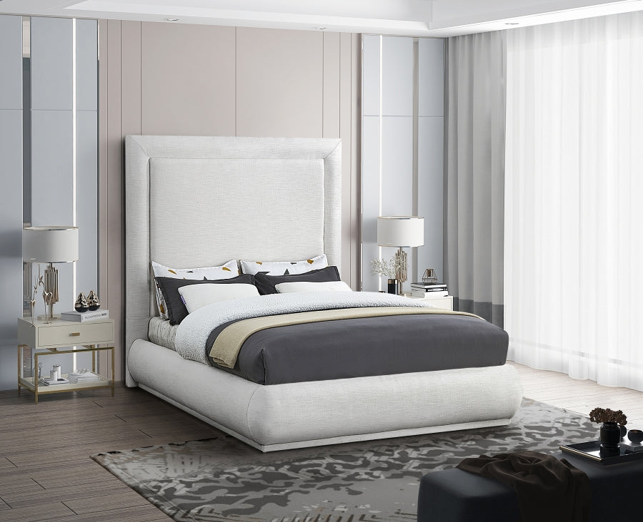 Mid-Century Upholstered Bed – Creme Linen