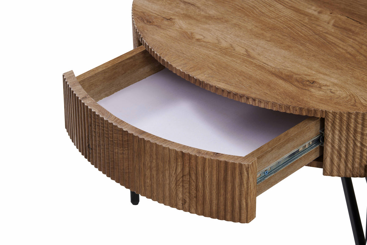 Round Coffee Table with Hidden Drawer – 32" – Walnut