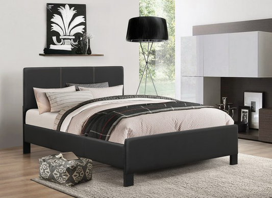 Faux Leather Platform Bed with Contrast Stitching – Black