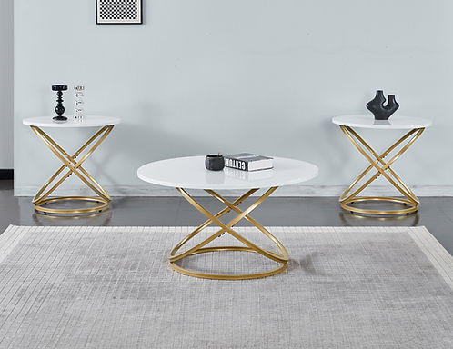 IF‑2642 3‑Piece Coffee Table Set White Top Gold Base