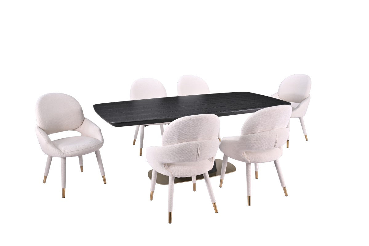 Curved 7-Piece Dining Set – Black/Beige (Style 2)