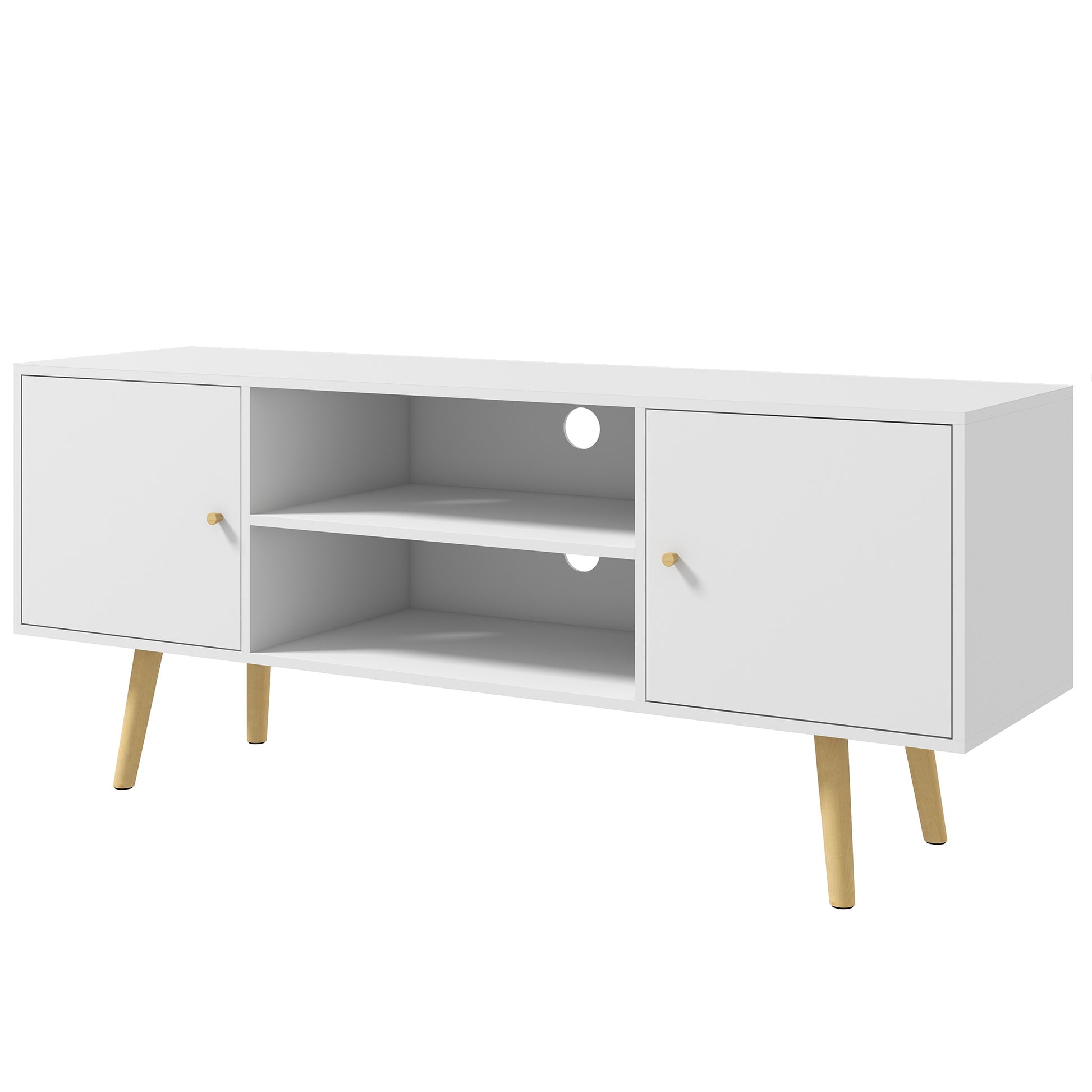 HOMCOM Modern White TV Stand Cabinet with Storage for 55-inch TVs