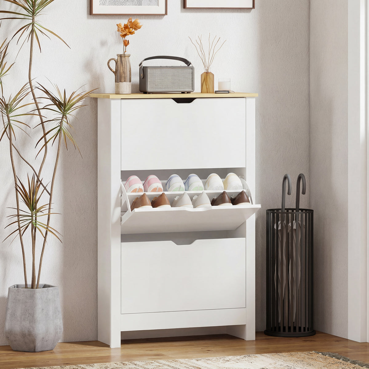 Shoe Storage Cabinet with 3 Flip Drawers – 28"W x 44"H