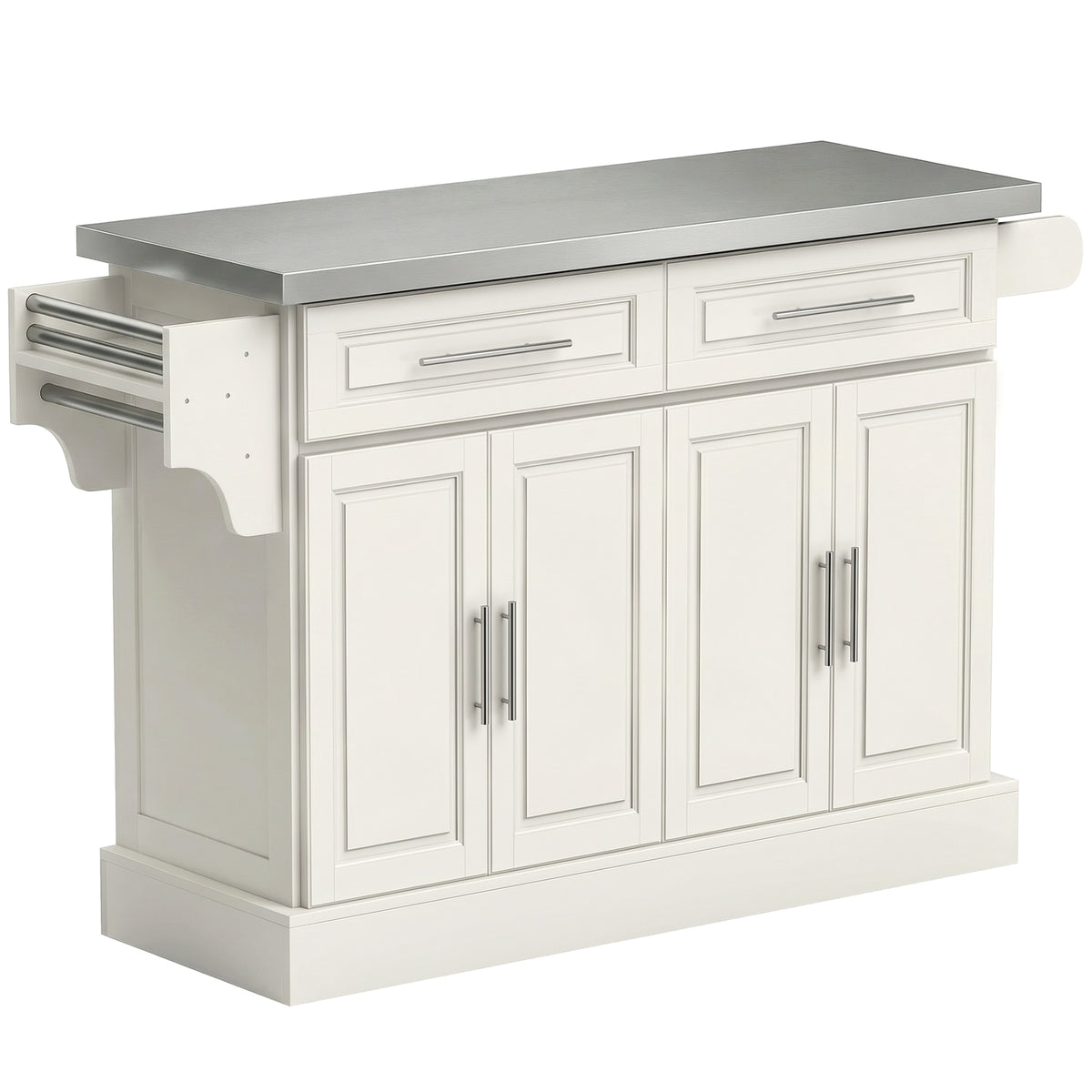 Rolling Kitchen Island with Stainless Steel Top – 57"W x 37"H