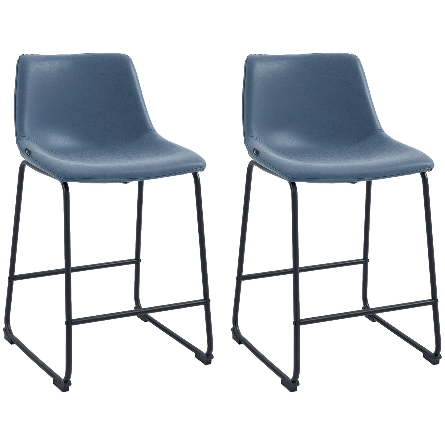 HOMCOM Vintage Blue PU Leather Counter Height Bar Stools with Footrests