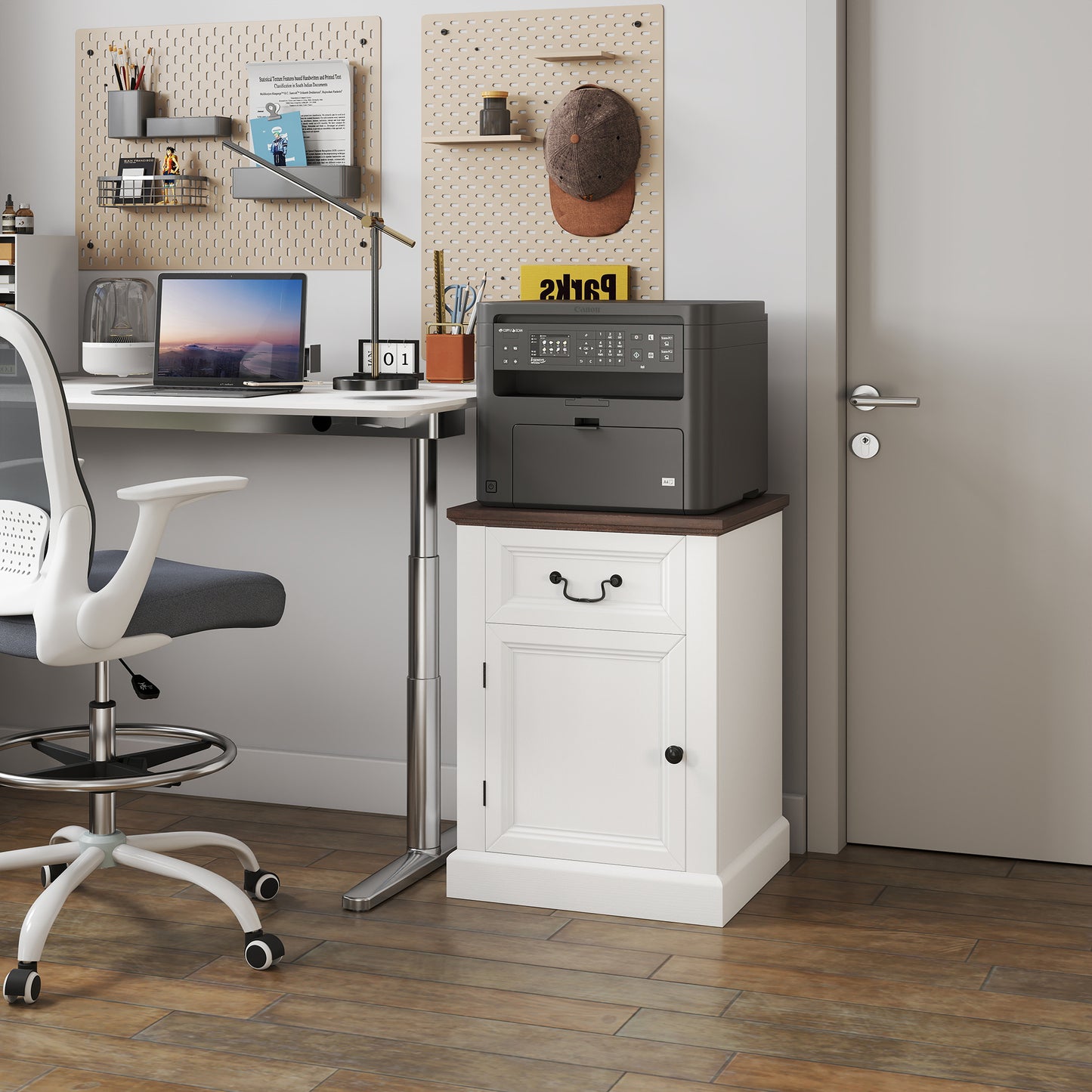 Set of 2 HOMCOM Farmhouse White Nightstands with Drawer and Cabinet