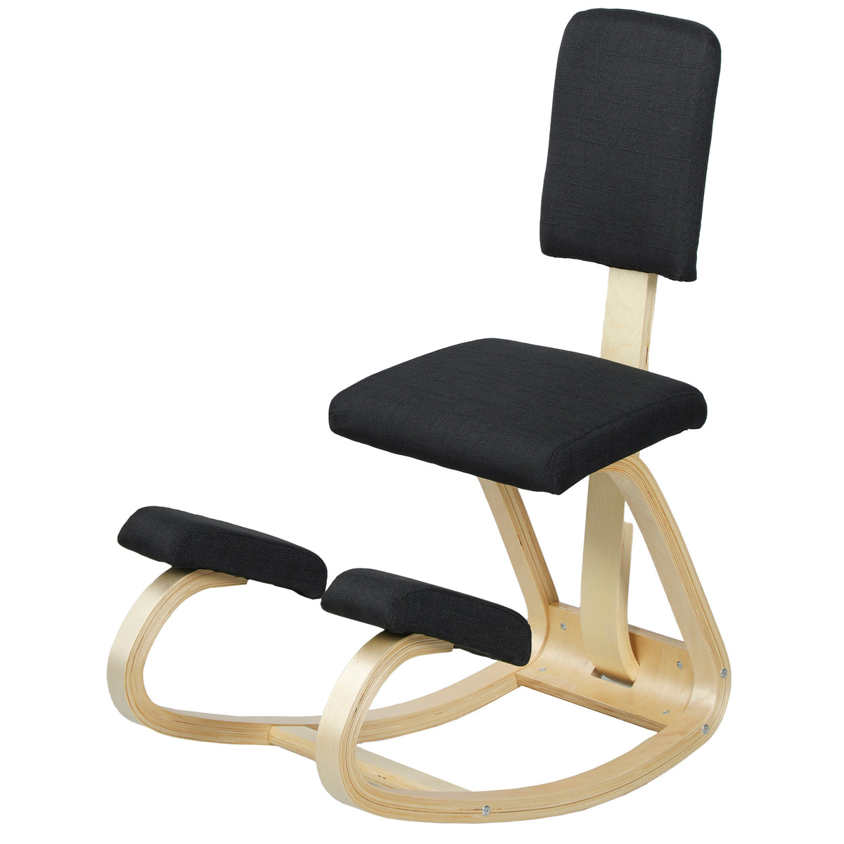 Ergonomic Kneeling Chair, Rocking Wood Kneel Stool with Backrest for Improved Posture, Black