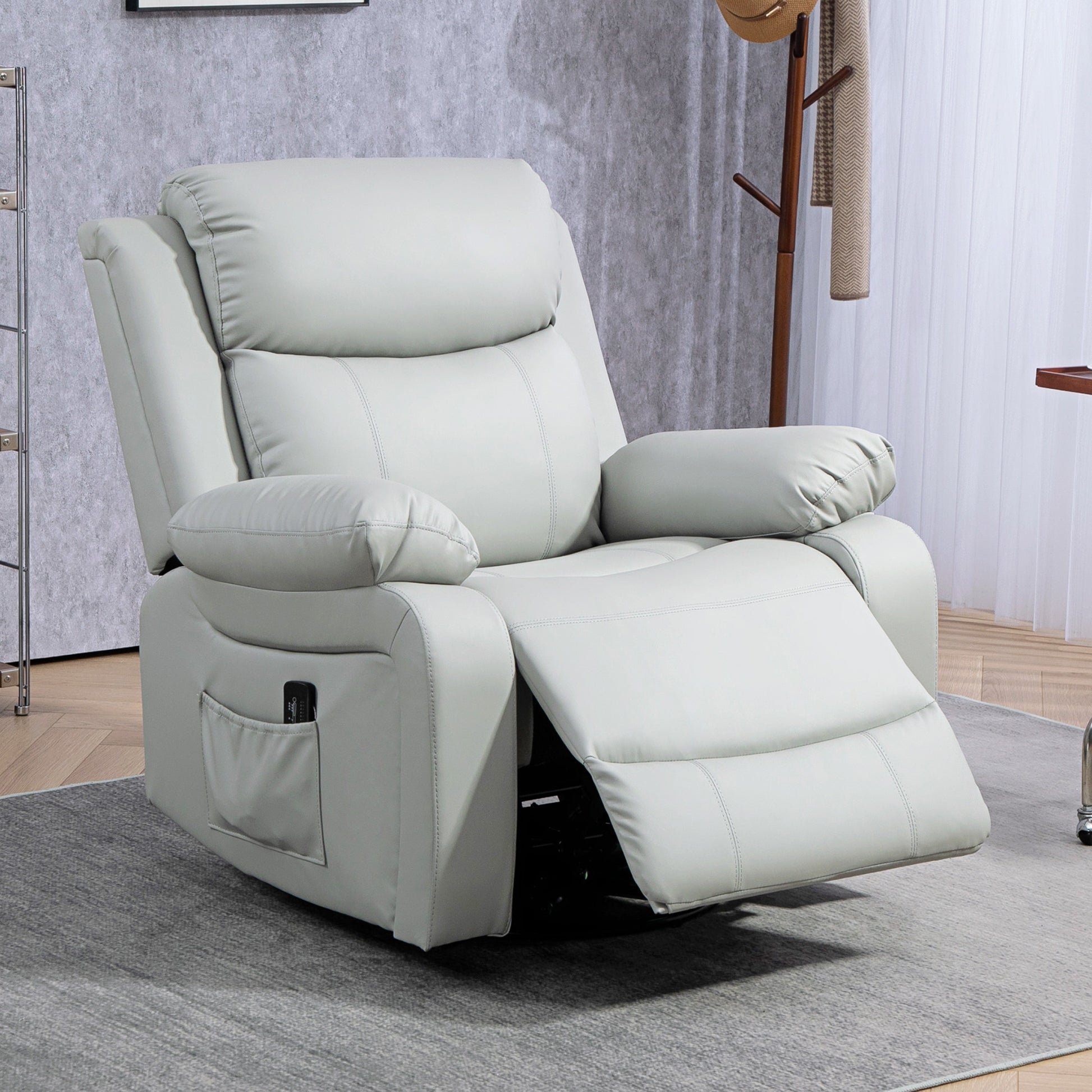 HOMCOM Light Grey PU Leather Massage Recliner Chair with Swivel Base