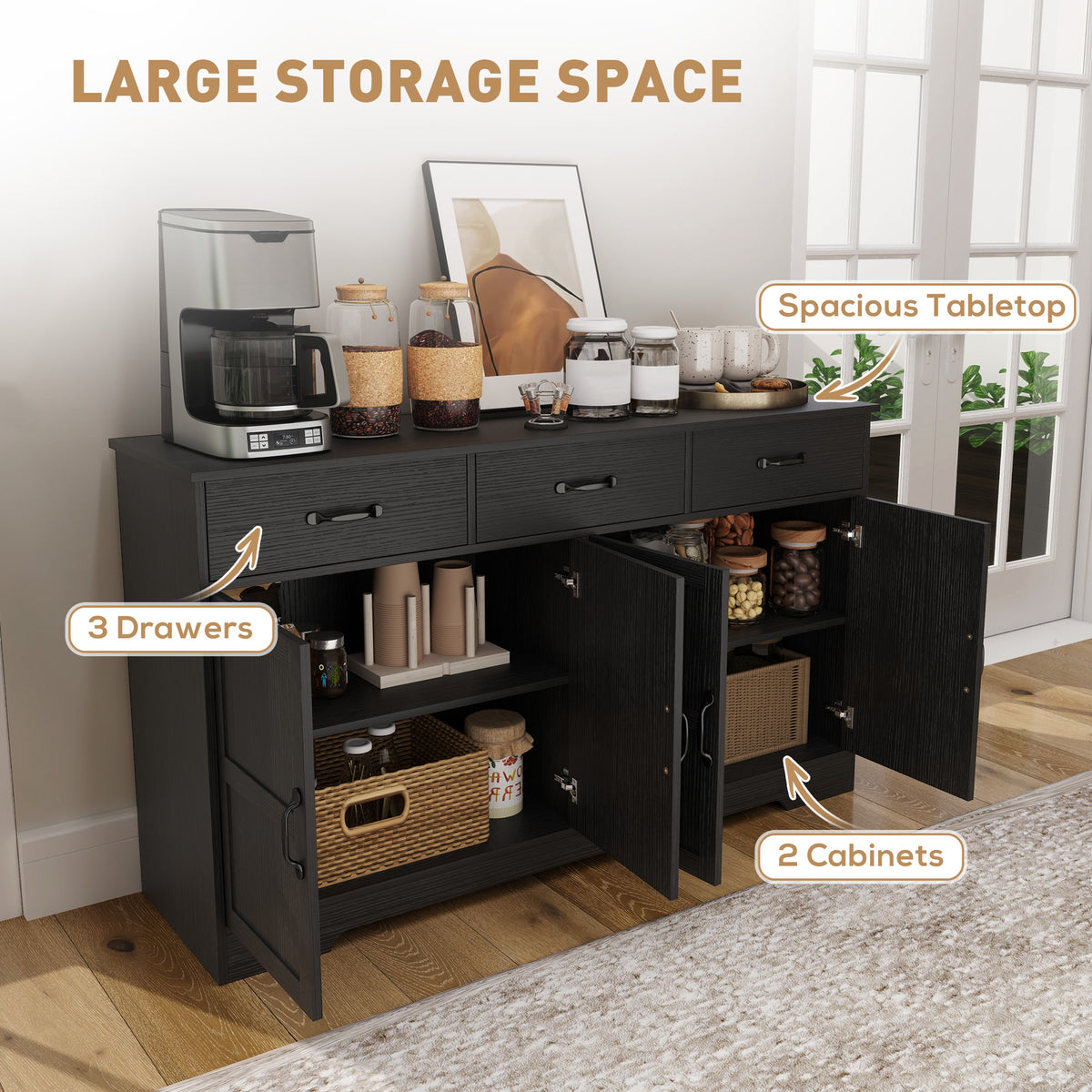 Sideboard Buffet Cabinet with Storage – 55"W x 32"H