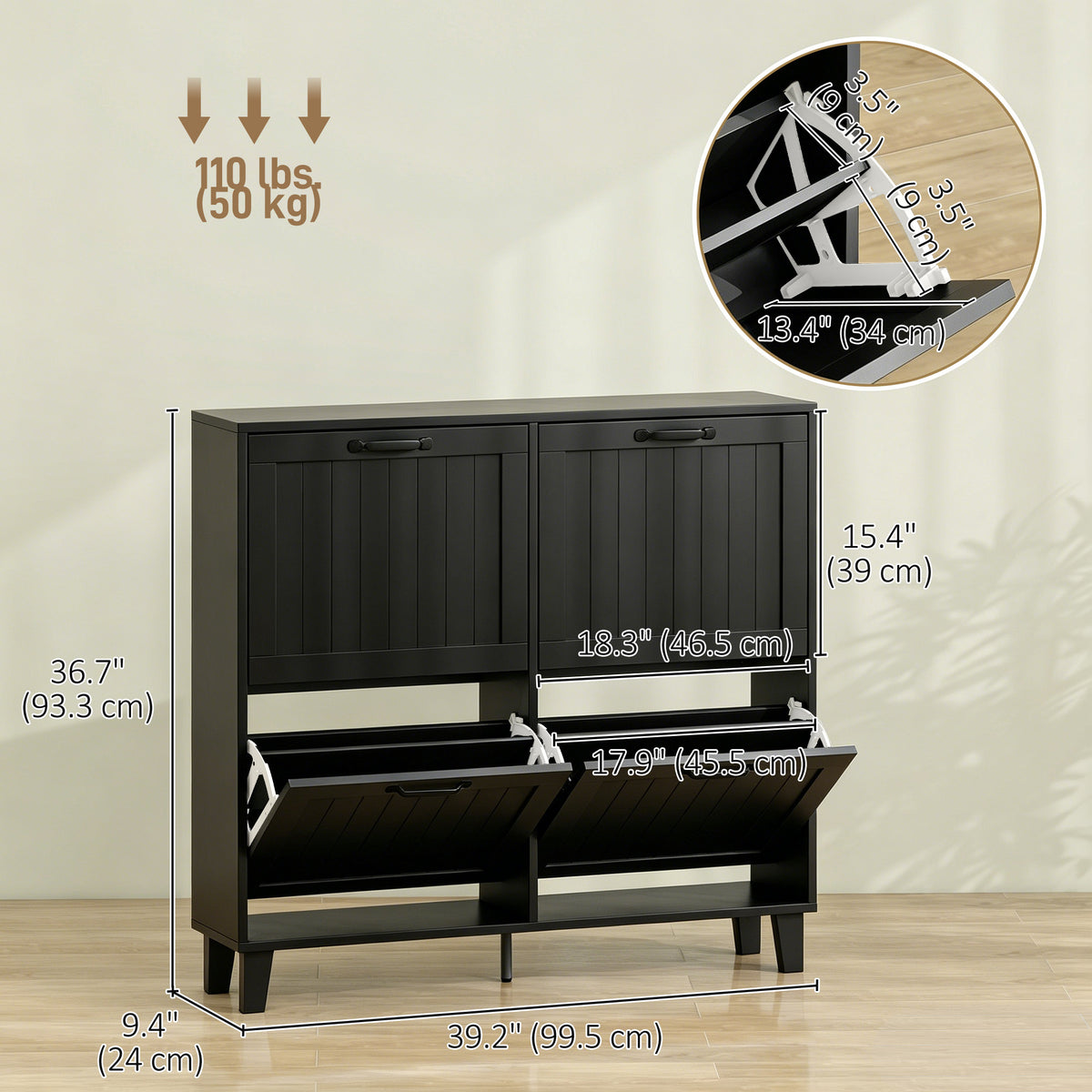 Shoe Cabinet with 4 Flip Drawers – 39"W x 37"H