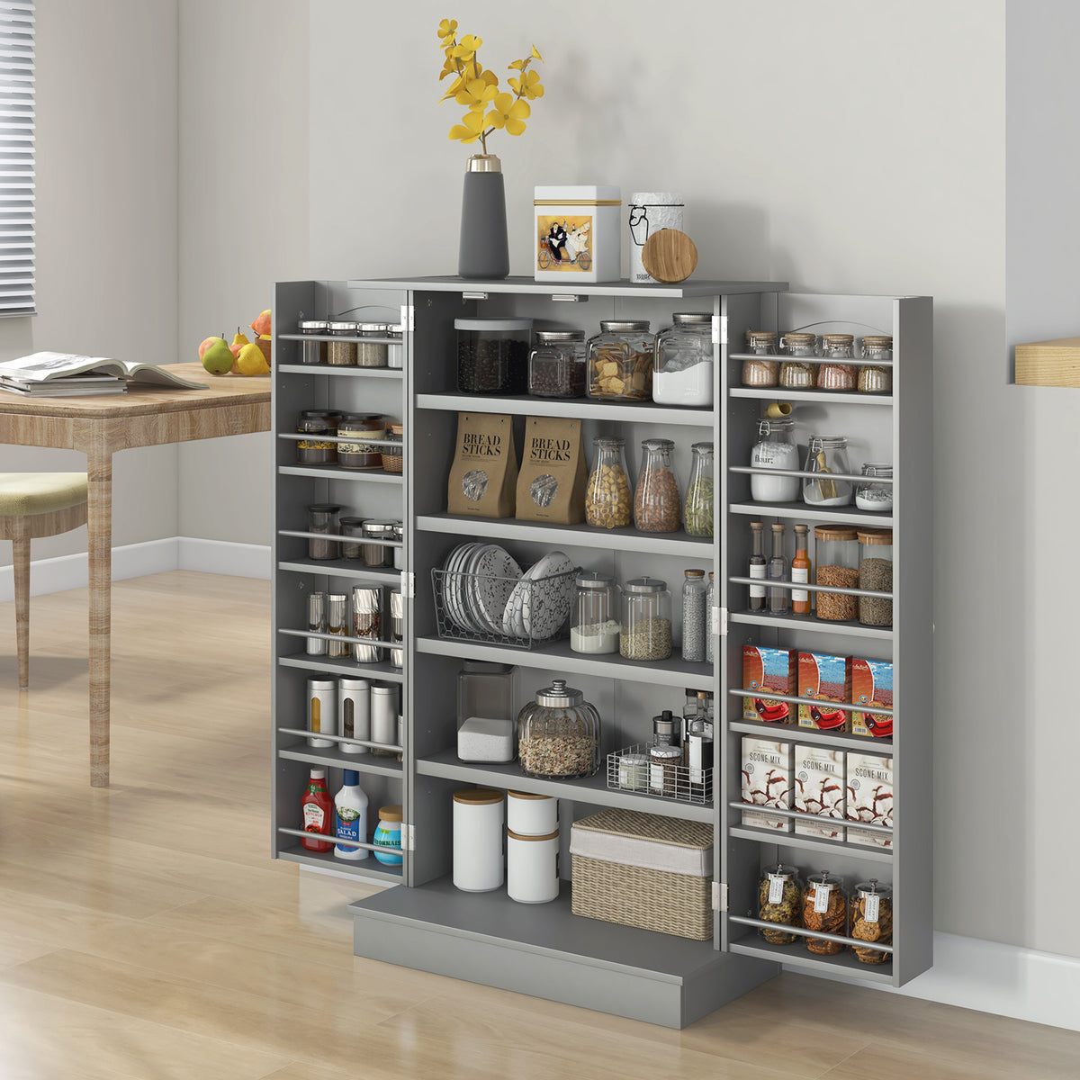 2-Door Kitchen Pantry Cabinet with 5-tier Shelving – 24"W x 41"H
