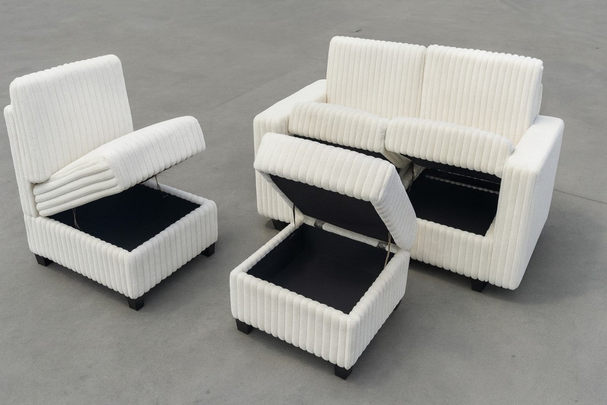 Versatile Beige Modular Sectional Sofa with Storage, Plush Fabric & Ottoman