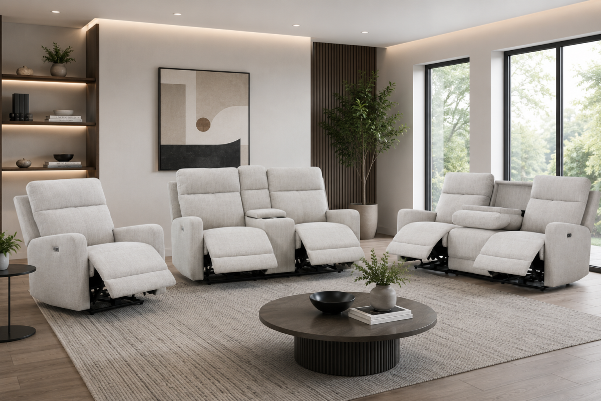 Upholstered Power Recliner Sofa – Oatmeal Milk