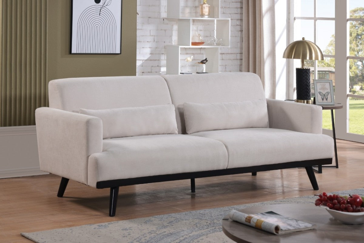 Micah Modern Beige Sofa, Lumbar Pillows, Durable Rubberwood Frame