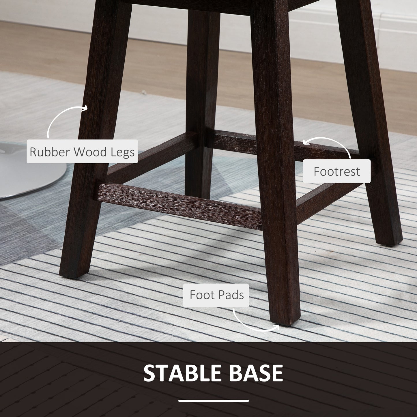 HOMCOM Swivel Counter Bar Stools Set of 2, Wood Legs, Footrests, Dark Grey