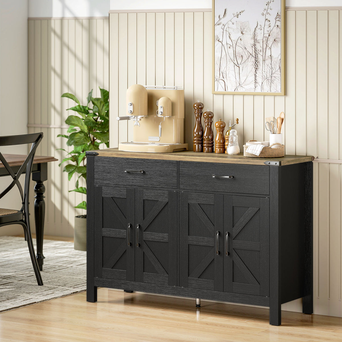 Farmhouse Kitchen Storage Cabinet with 2 Drawers and Shelves – 47"W x 32"H