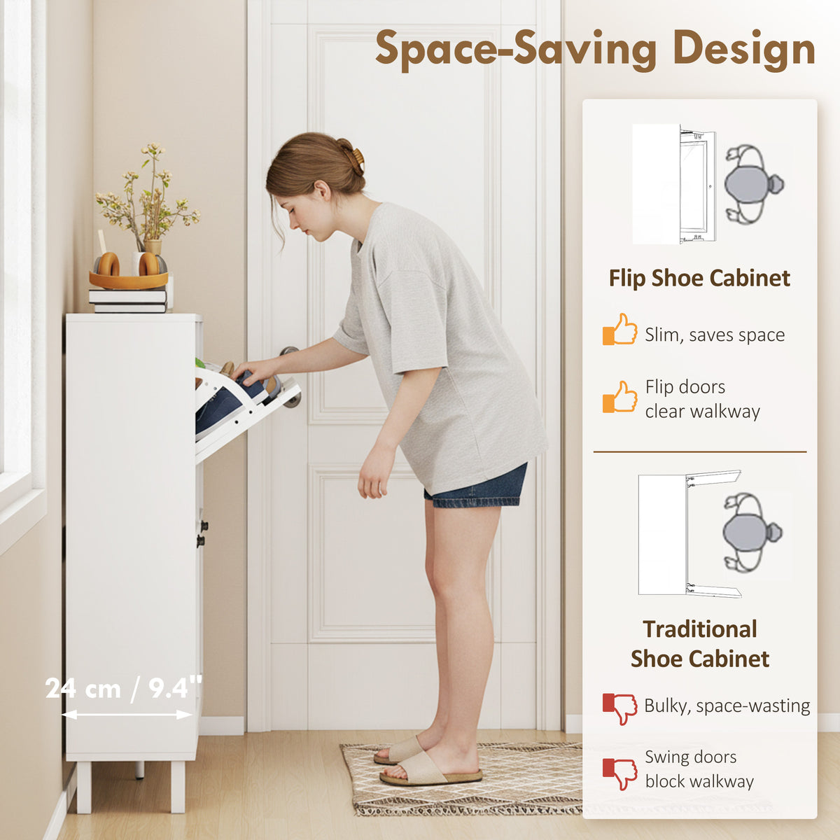 Shoe Cabinet with 4 Flip Drawers – 39"W x 37"H