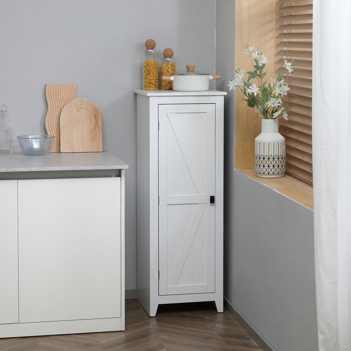 Farmhouse Kitchen Pantry Storage Cabinet with Barn Door – 17"W x 48"H