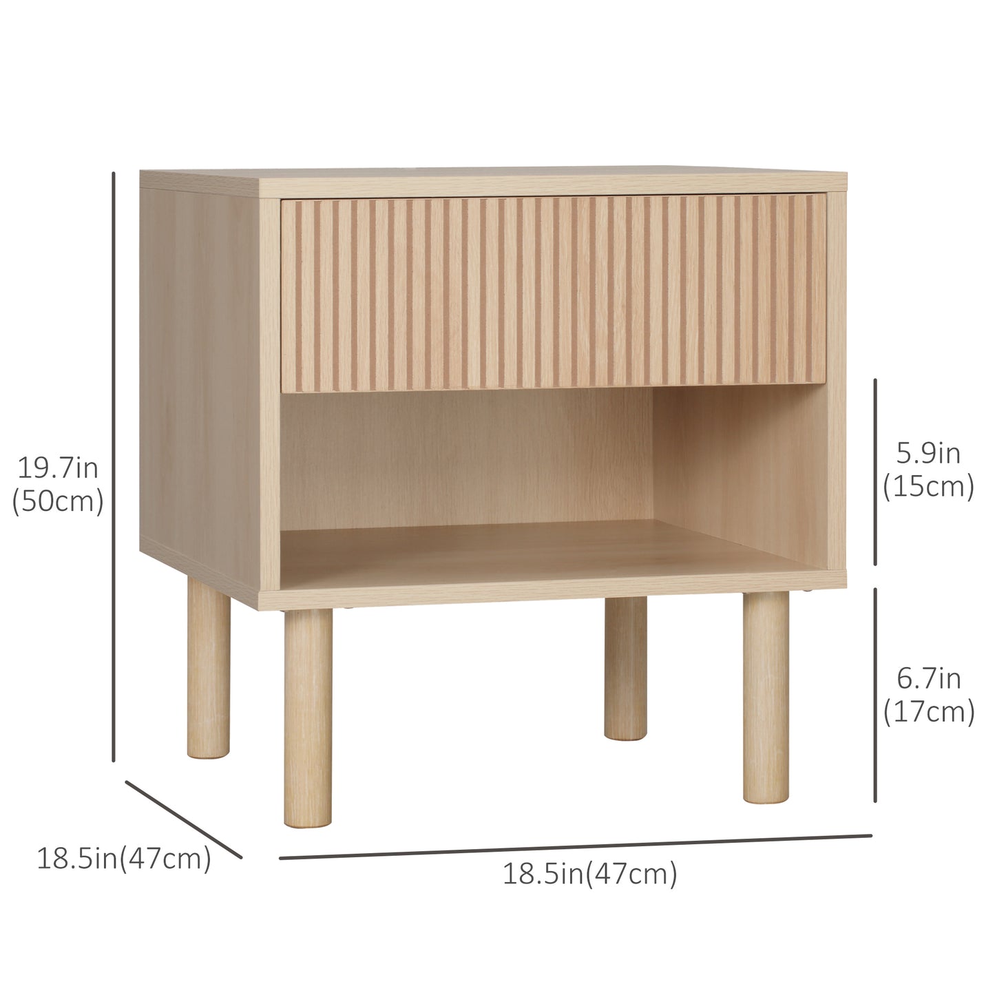 HOMCOM Modern Natural Wood Bedside Table with Drawer, Open Shelf Storage