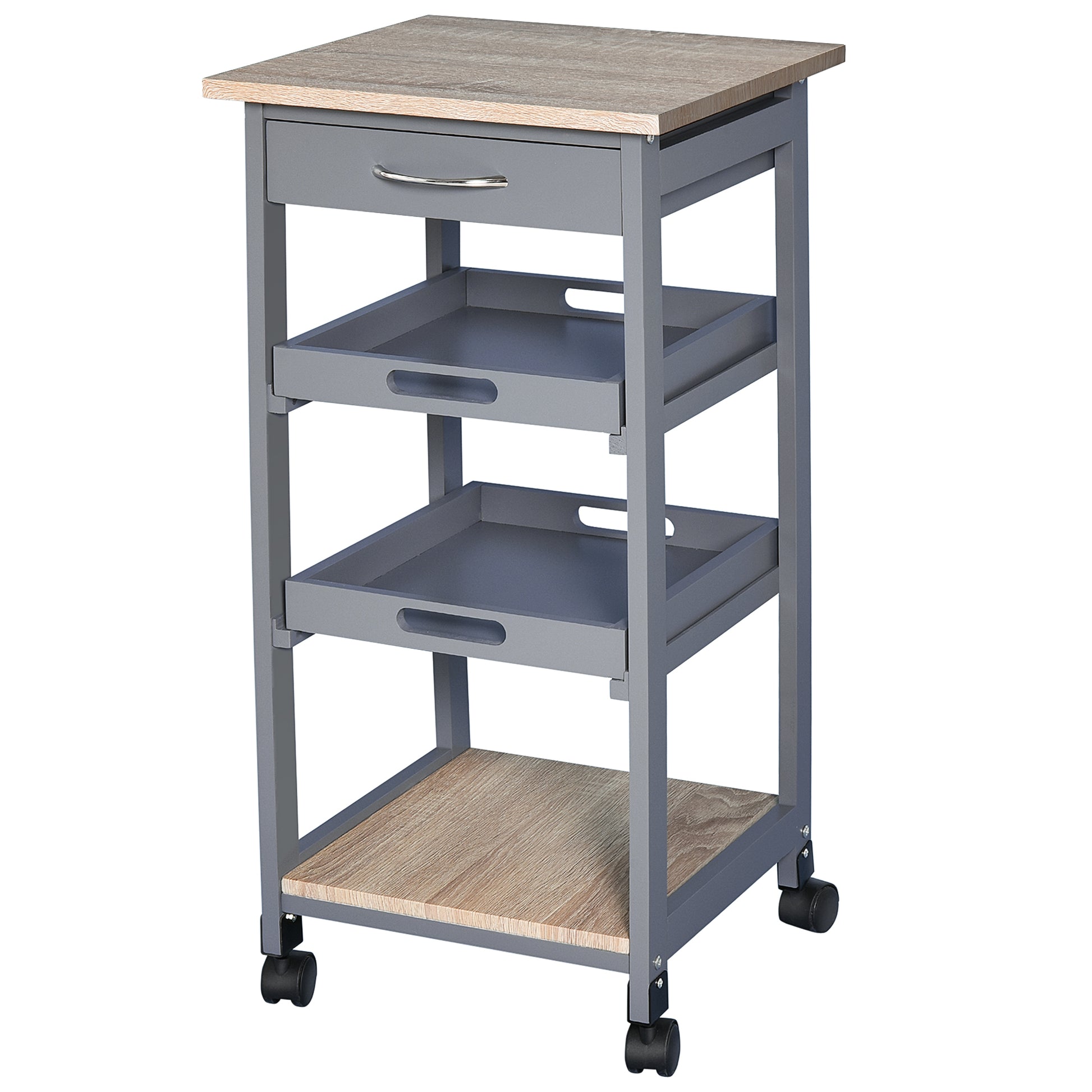 HOMCOM Kitchen Island Rolling Trolley Grey Utility Cart