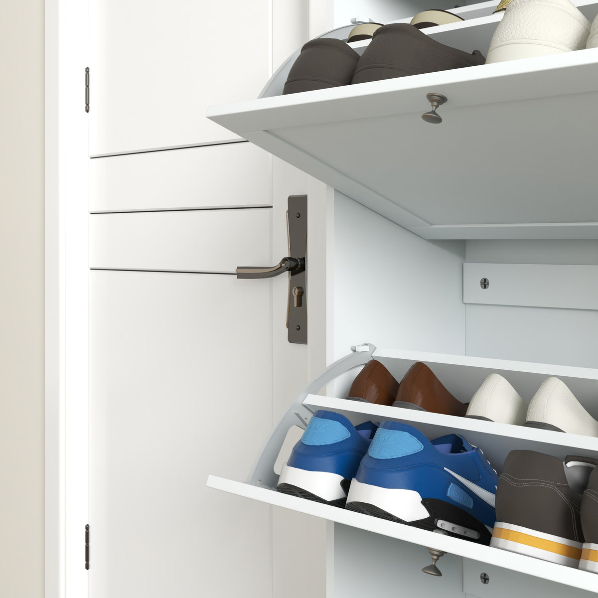 Modern Shoe Storage with 3 Flip Drawers and Adjustable Shelves – 24"W x 45"H