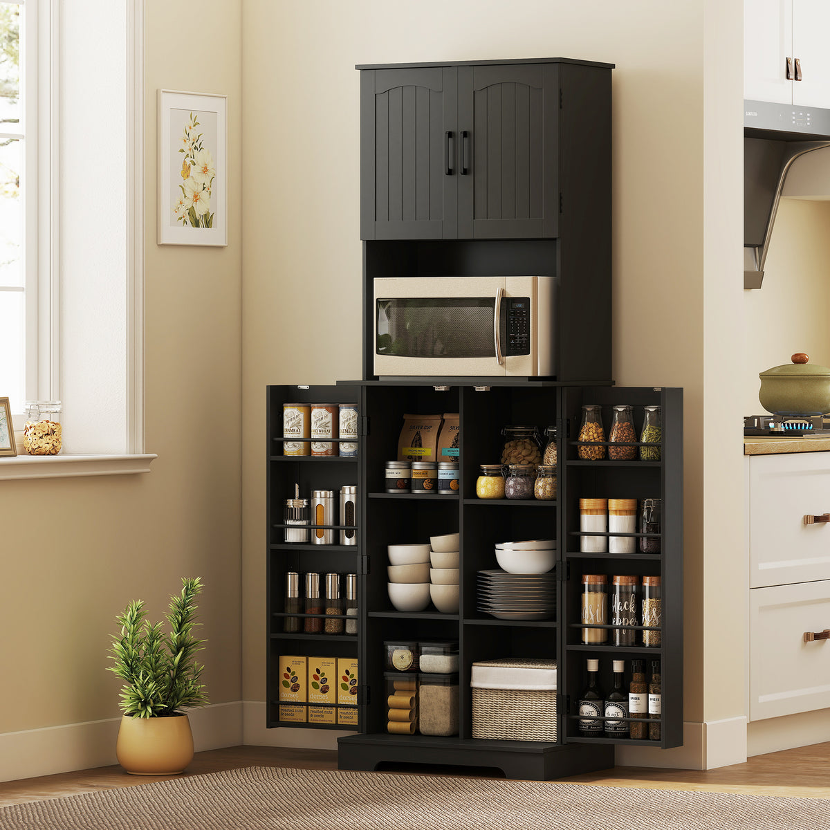 Farmhouse Kitchen Storage Cabinet with Adjustable Shelves – 24"W x 71"H