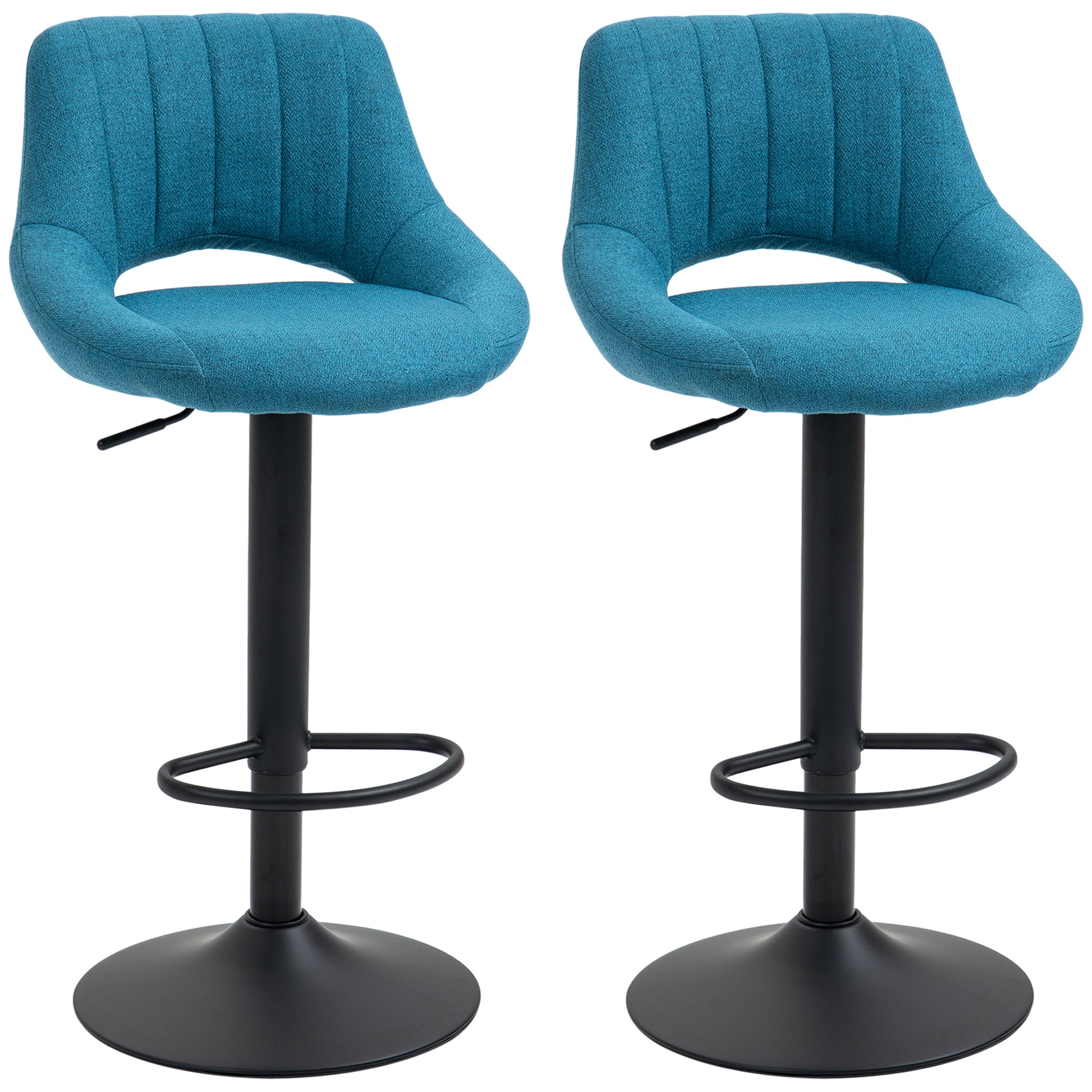 HOMCOM Set of 2 Swivel Blue Linen Adjustable Height Bar Stools