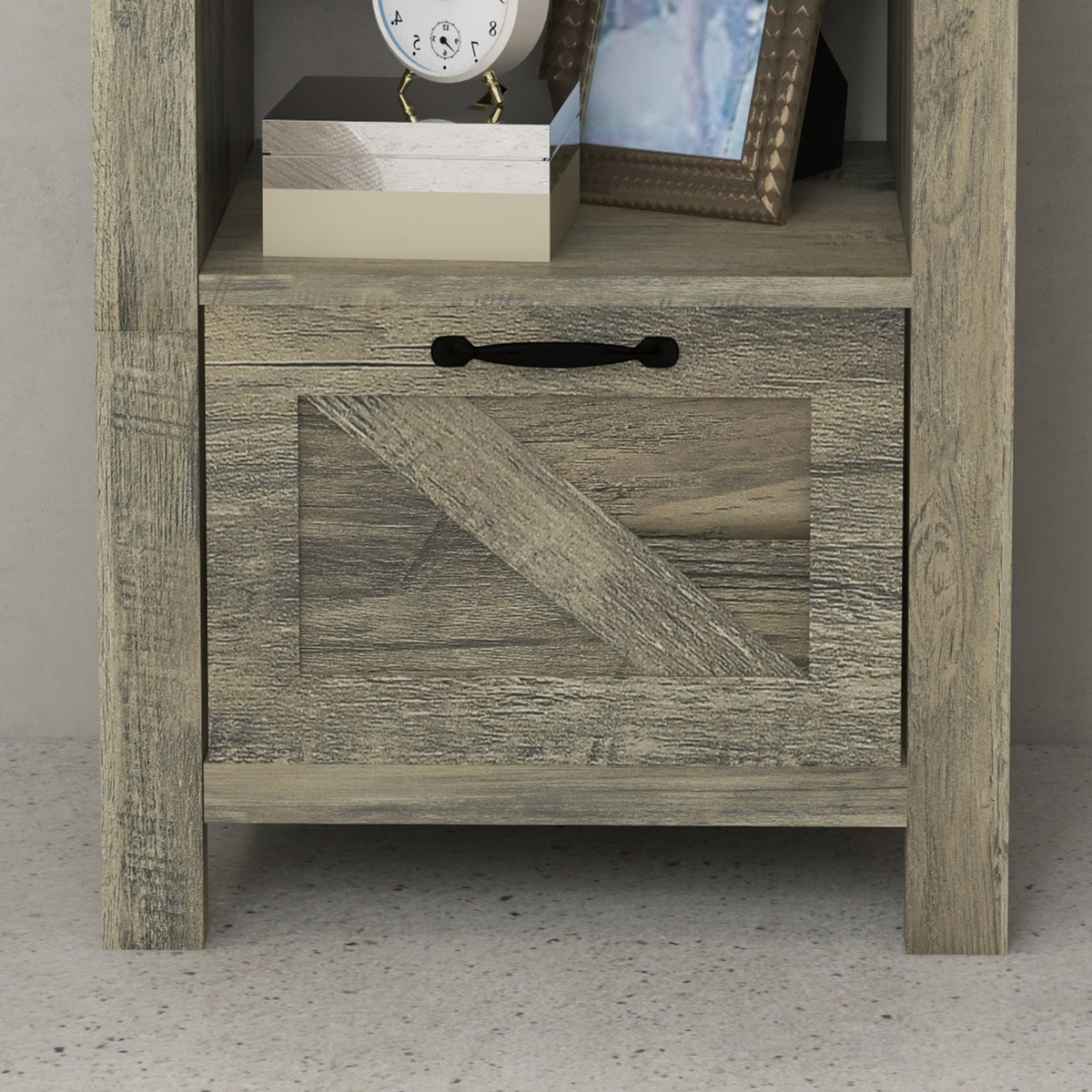 Farmhouse Nightstand with Drawer and Barn-Style Panel – 18"W x 24"H