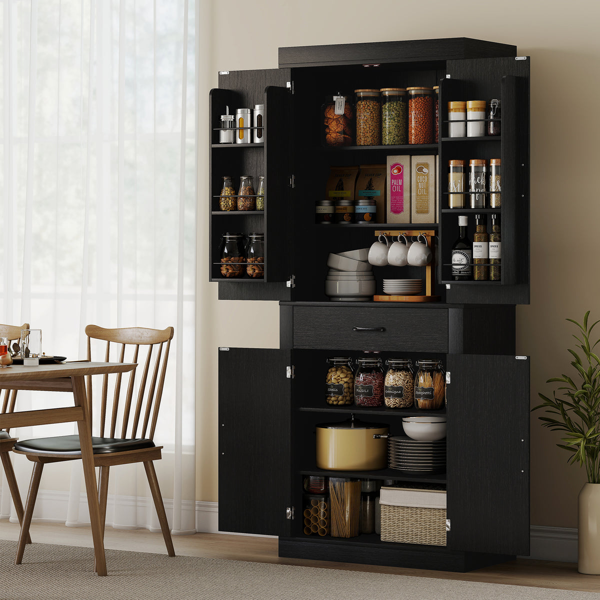 Farmhouse Kitchen Storage Cabinet with 4 Barn Doors – 30"W x 72"H