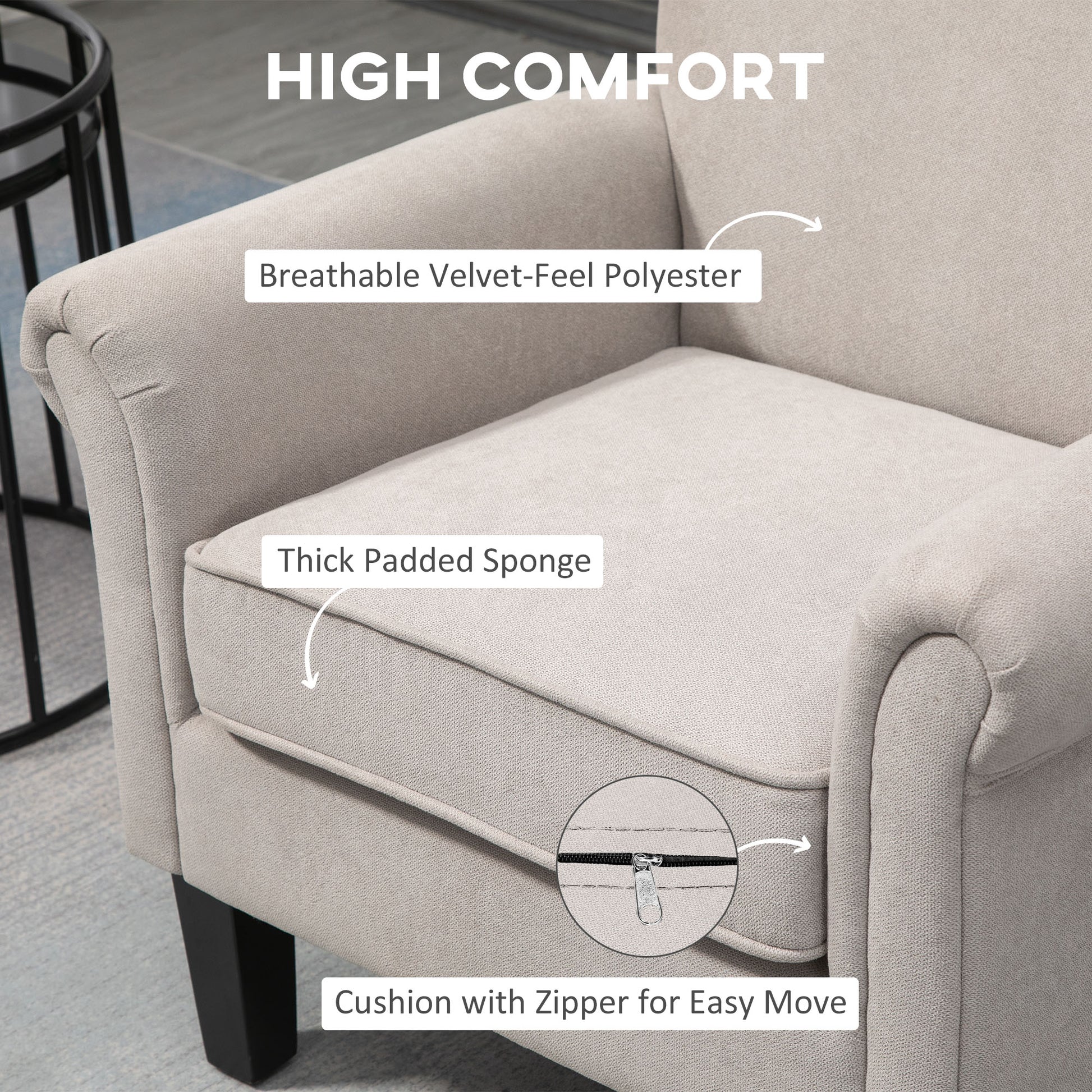 HOMCOM Grey Velvet Accent Chair, Upholstered Single Armchair with Rolled Armrests