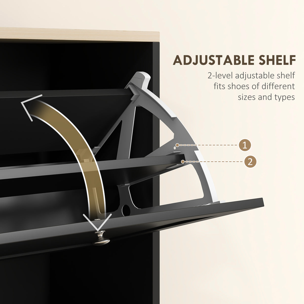 Modern Shoe Storage with 3 Flip Drawers and Adjustable Shelves – 24"W x 45"H