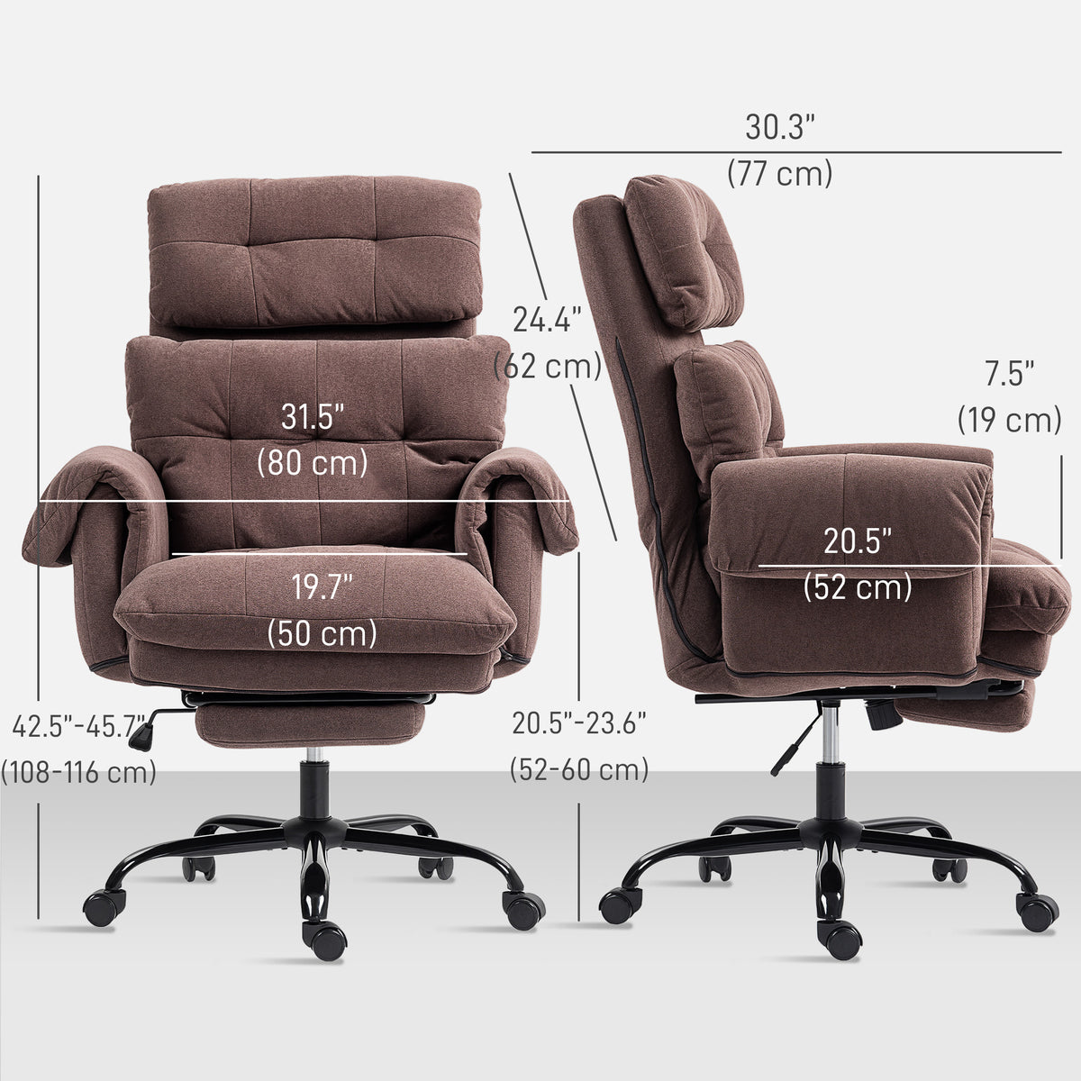 Reclining Executive Computer Desk Chair with Footrest, Coffee