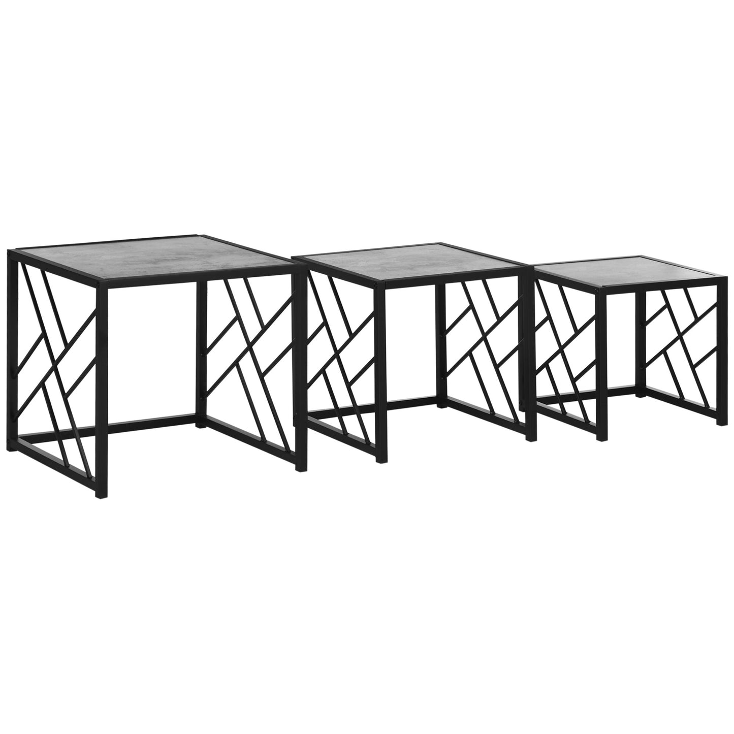 HOMCOM 3-Piece Square Nesting Coffee Tables Grey Marble Top Metal Frame