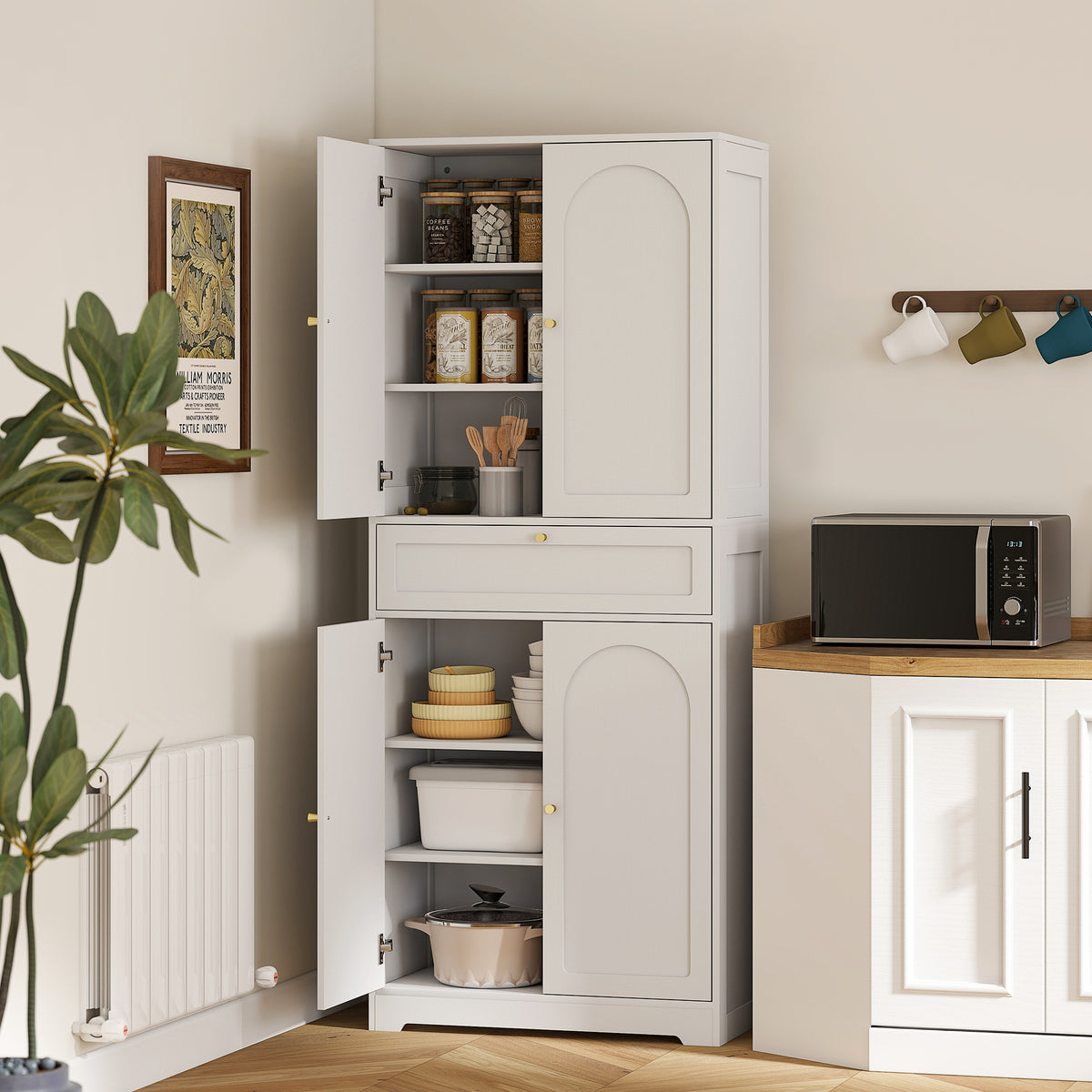 Modern Freestanding Storage Cabinet with Shaker Doors and Adjustable Shelves – 30"W x 72"H