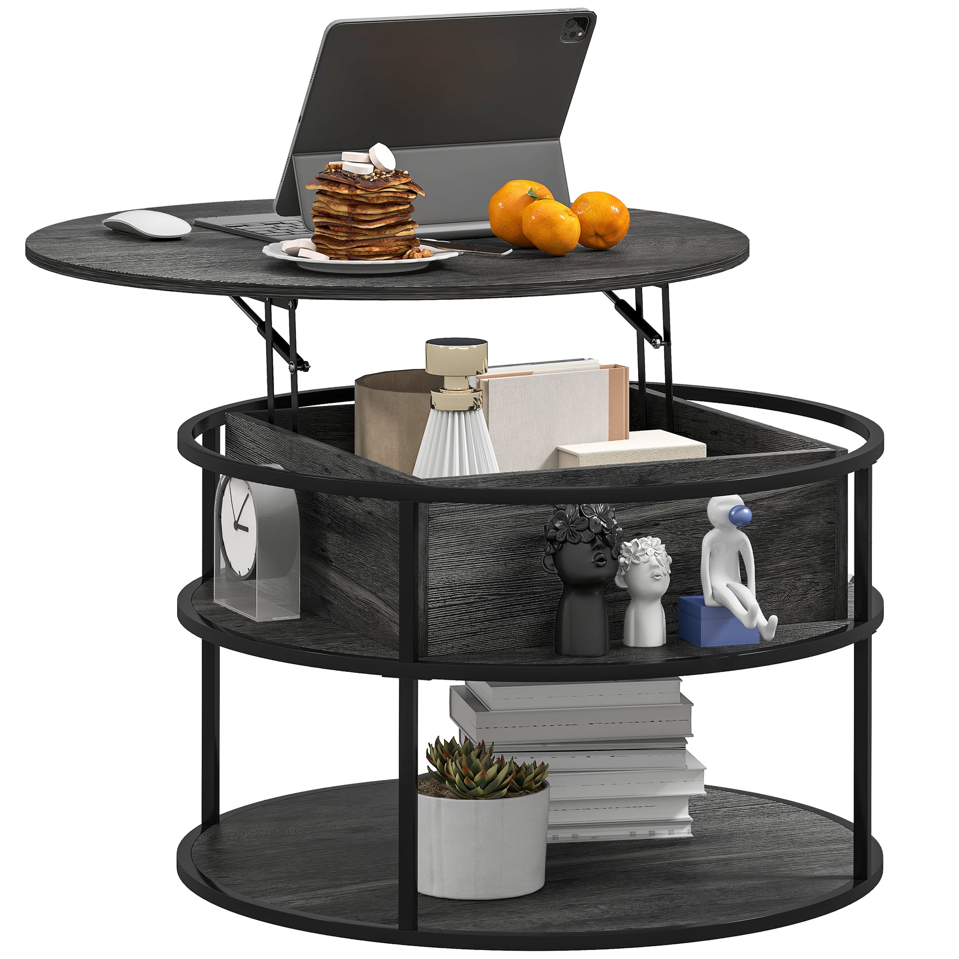 HOMCOM Round Lift Top Coffee Table with Hidden Storage & Steel Frame