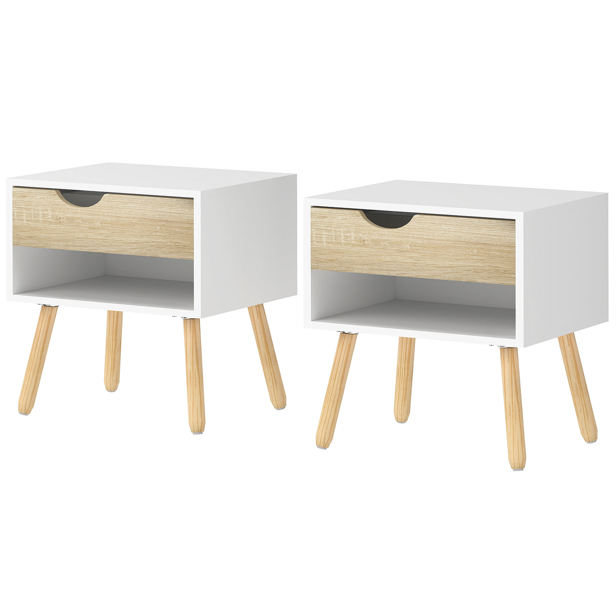 Nightstands with Drawer, Shelf and Wood Legs, Set of 2 – 20"W x 20"H