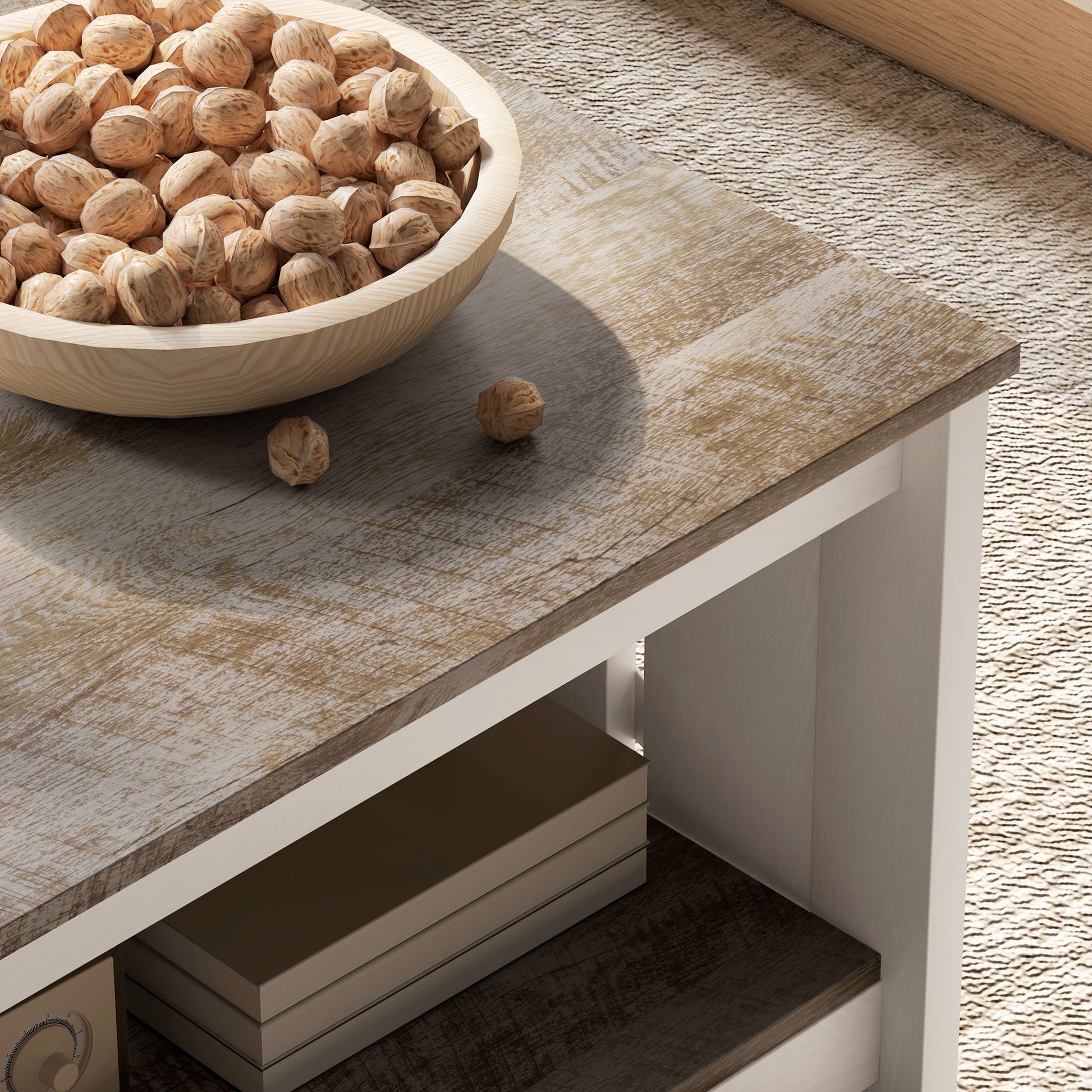 HOMCOM Farmhouse Square Coffee Table, 2-Tier Storage, Distressed Oak Brown Finish