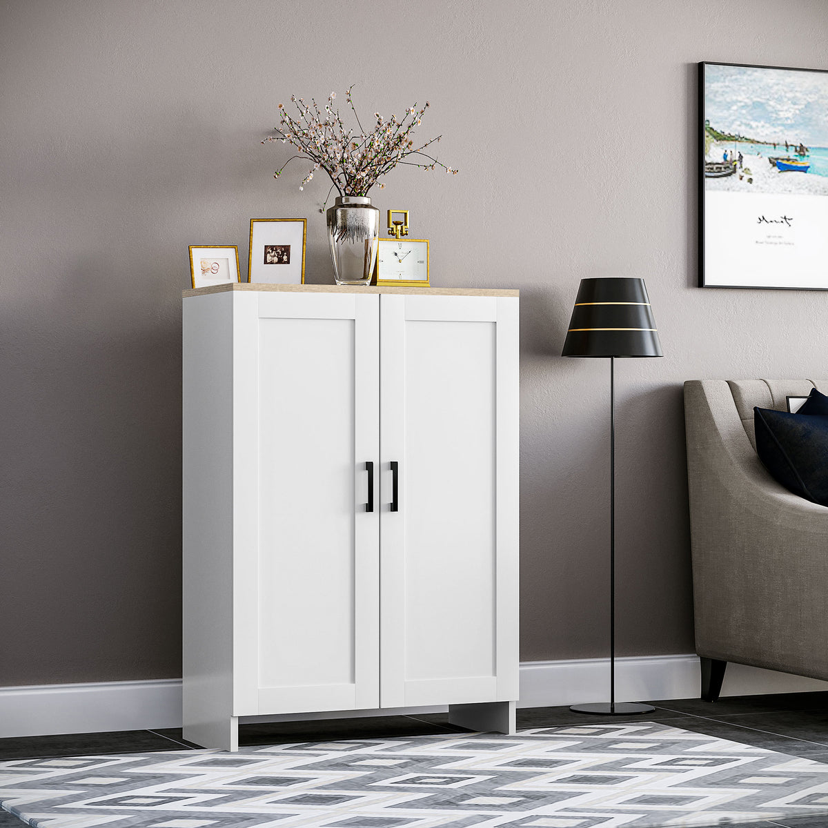 Modern Storage Cabinet with Doors and Adjustable Shelf – 24"W x 35"H