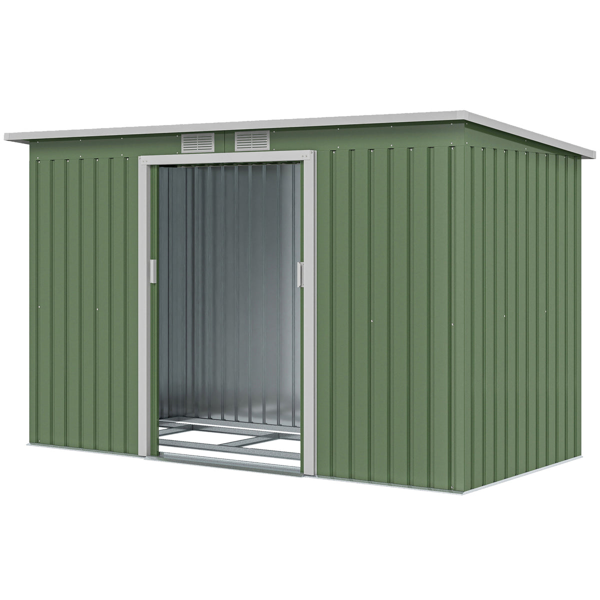 9' x 4' Garden Metal Storage Shed Outdoor Equipment Tool Box with Foundation Kit, Ventilation & Doors – Light Green
