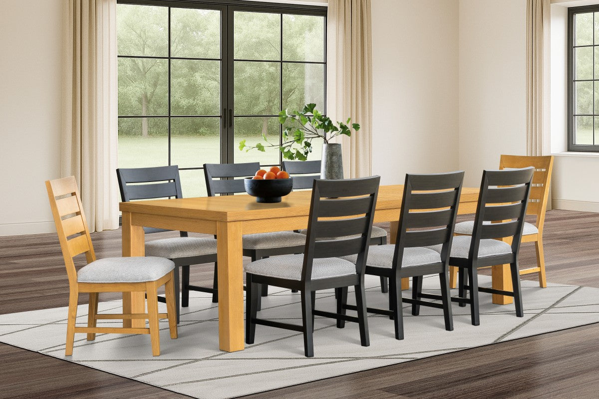 Upholstered Extendable 9-Piece Dining Set – Oak/Black