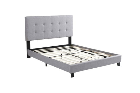 Cabo Full Platform Bed: Silver Upholstered, Tufted Headboard, Bentwood Slat