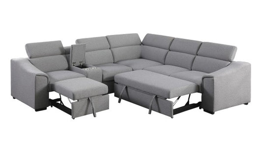 Grey RHF Sectional Sofa Bed, Pull-Out Sleeper, Storage and Cupholders