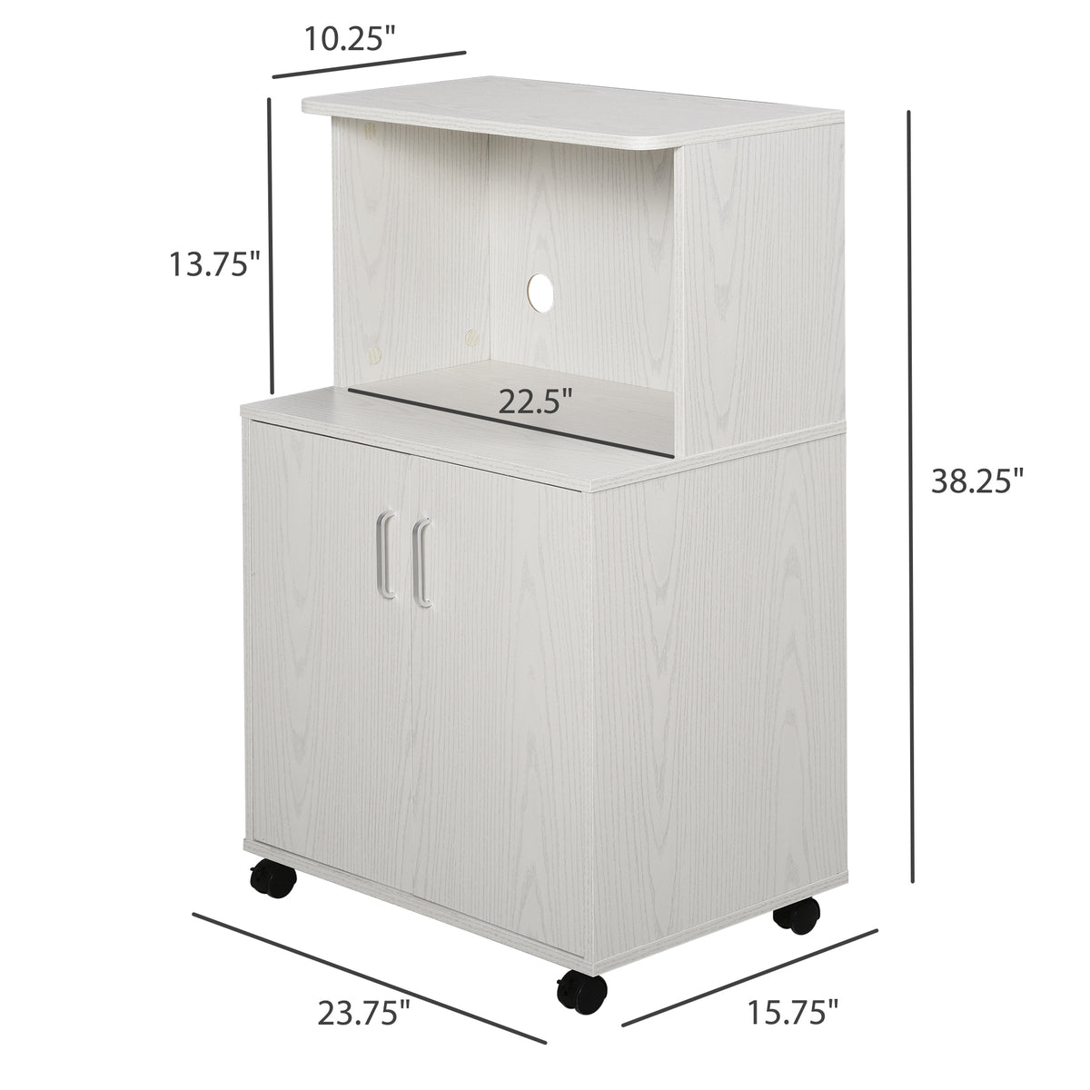Microwave Cart with 2-Door Cabinet and Wheels – 24"W x 38"H