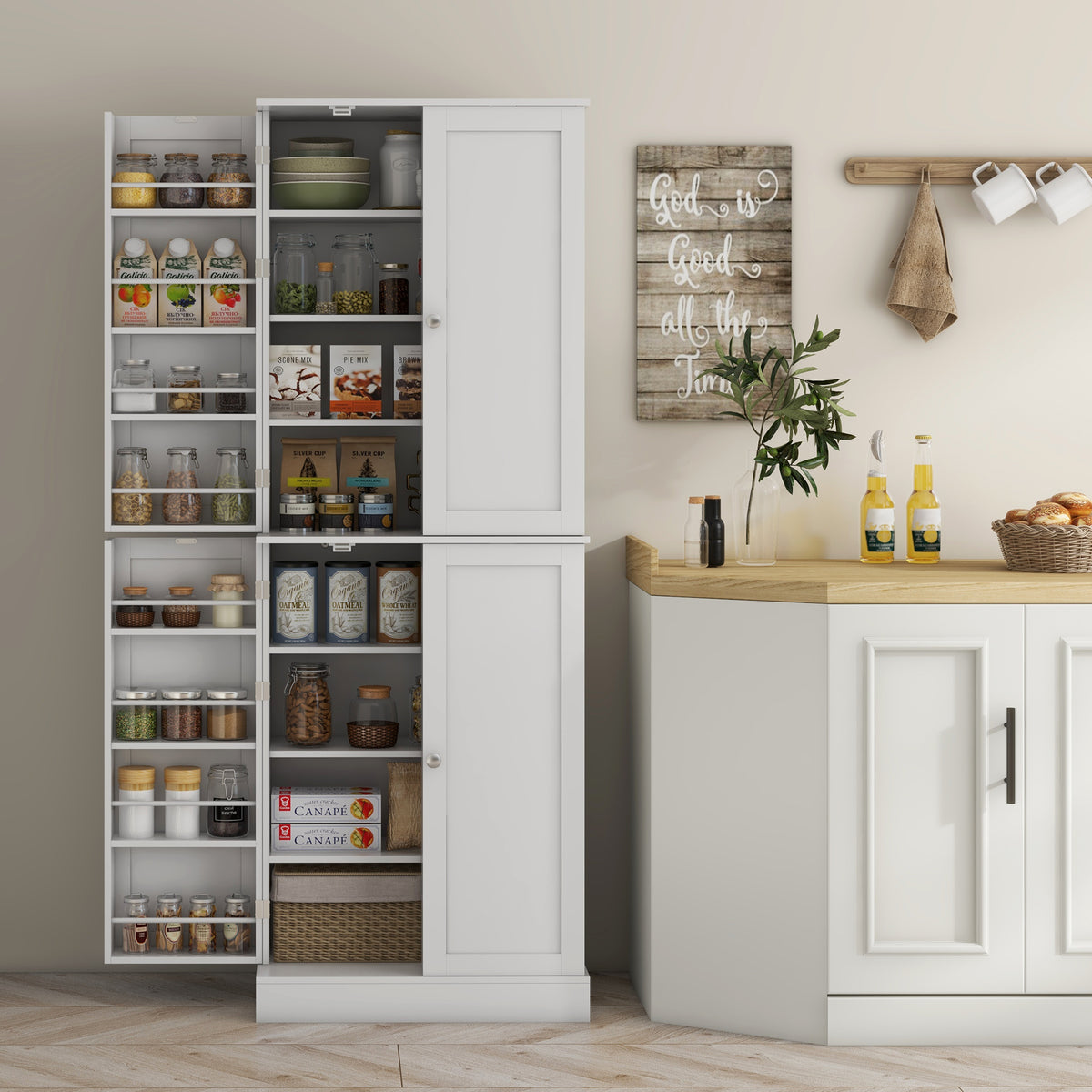 Kitchen Pantry Cabinet with 4 Doors and 16 Door Shelves – 24"W x 65"H