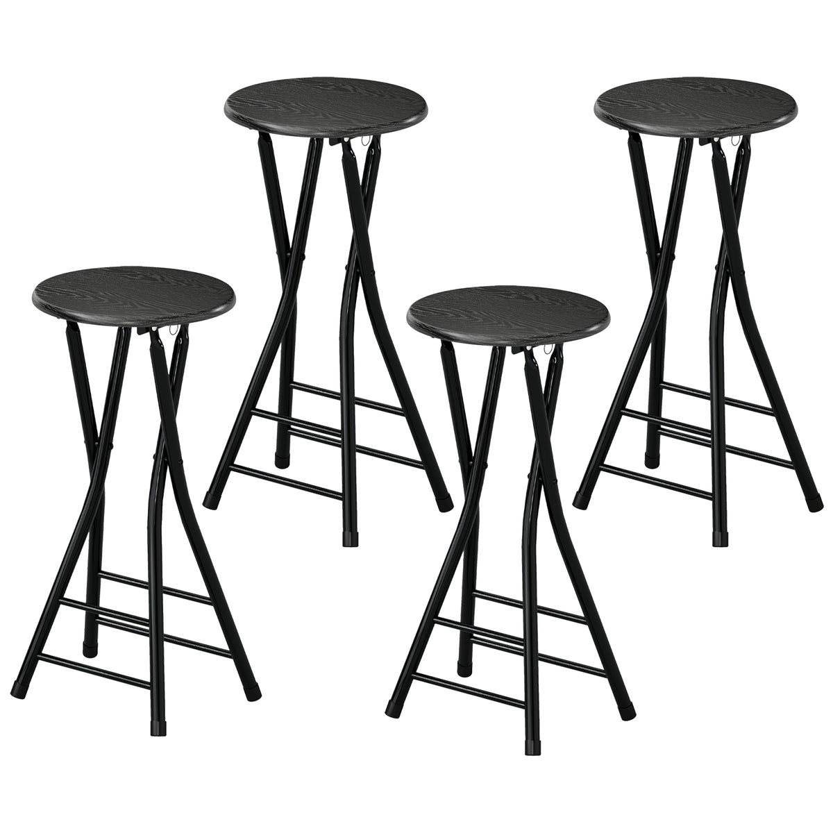 Foldable Counter Height Bar Stools with Double Footrest, Set of 4, Black