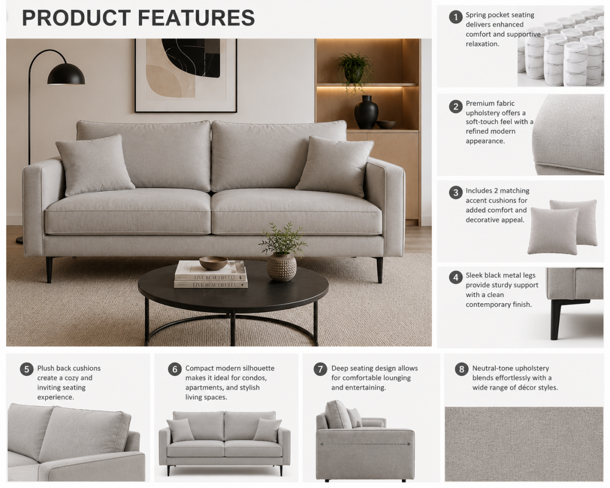 Upholstered Sofa – Grey