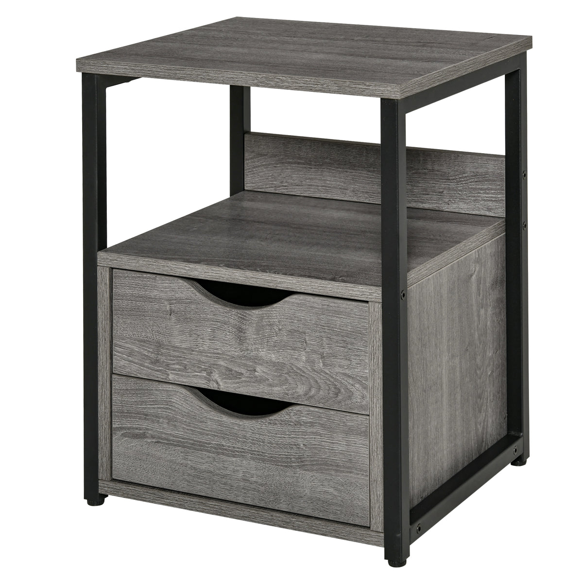Industrial Nightstand with 2 Drawers and Shelf – 16"W x 19"H